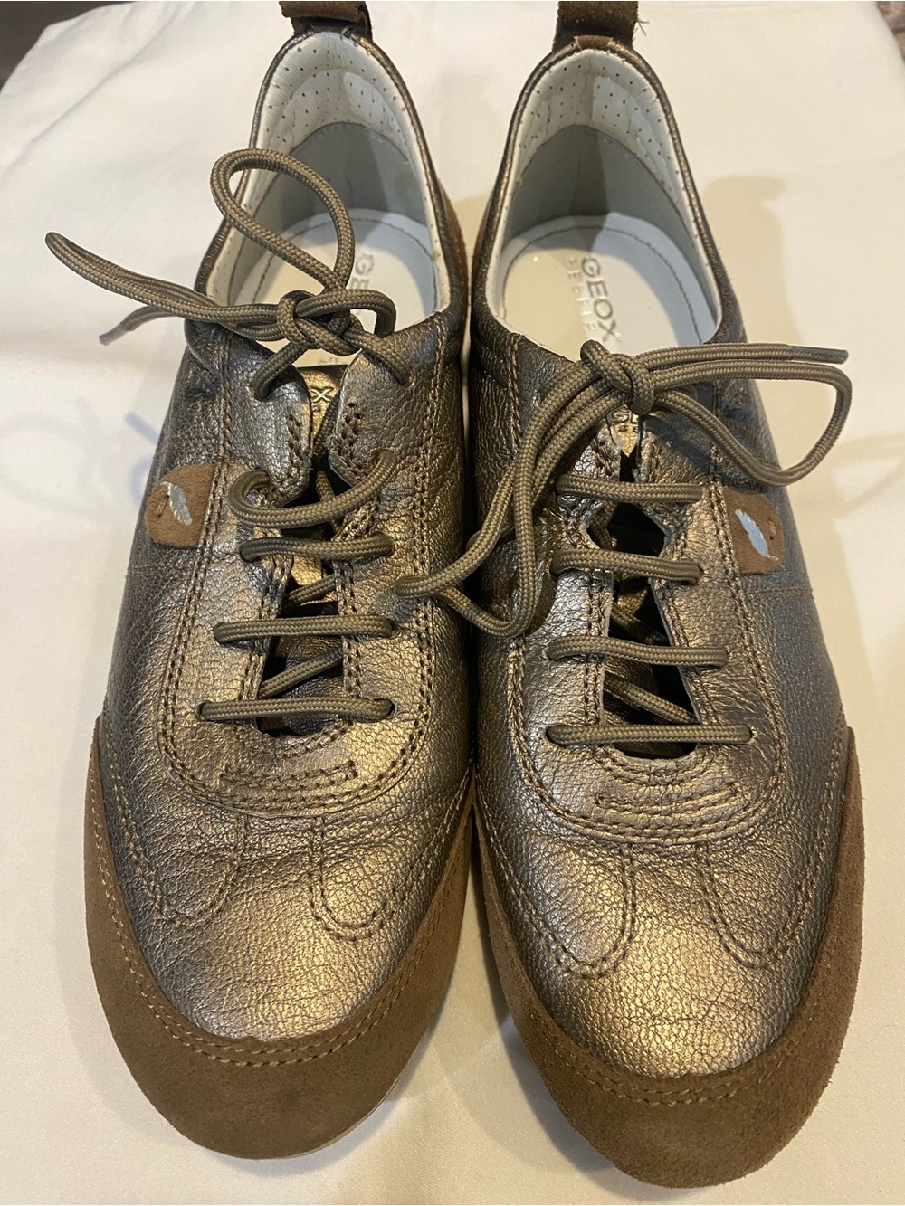 Geox Women’s Metallic Bronze and Brown Lace-Up Sneakers
